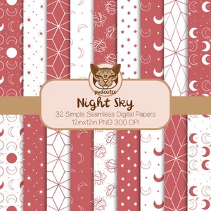 32 Blush Digital Seamless Paper, Night Sky Repeating Pattern, Moon and Stars, Digital Scrapbooking, DIY Arts and Crafts, Commercial Use