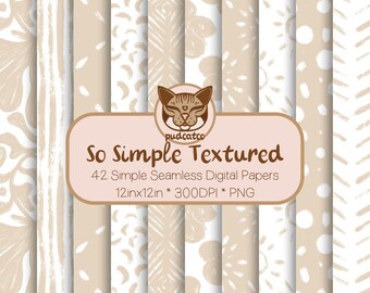 42 Simple Textured Seamless Digital Papers, Printable Sand Beige Repeating Patterns, Commercial Use, Classic Designs, Cute Botanicals