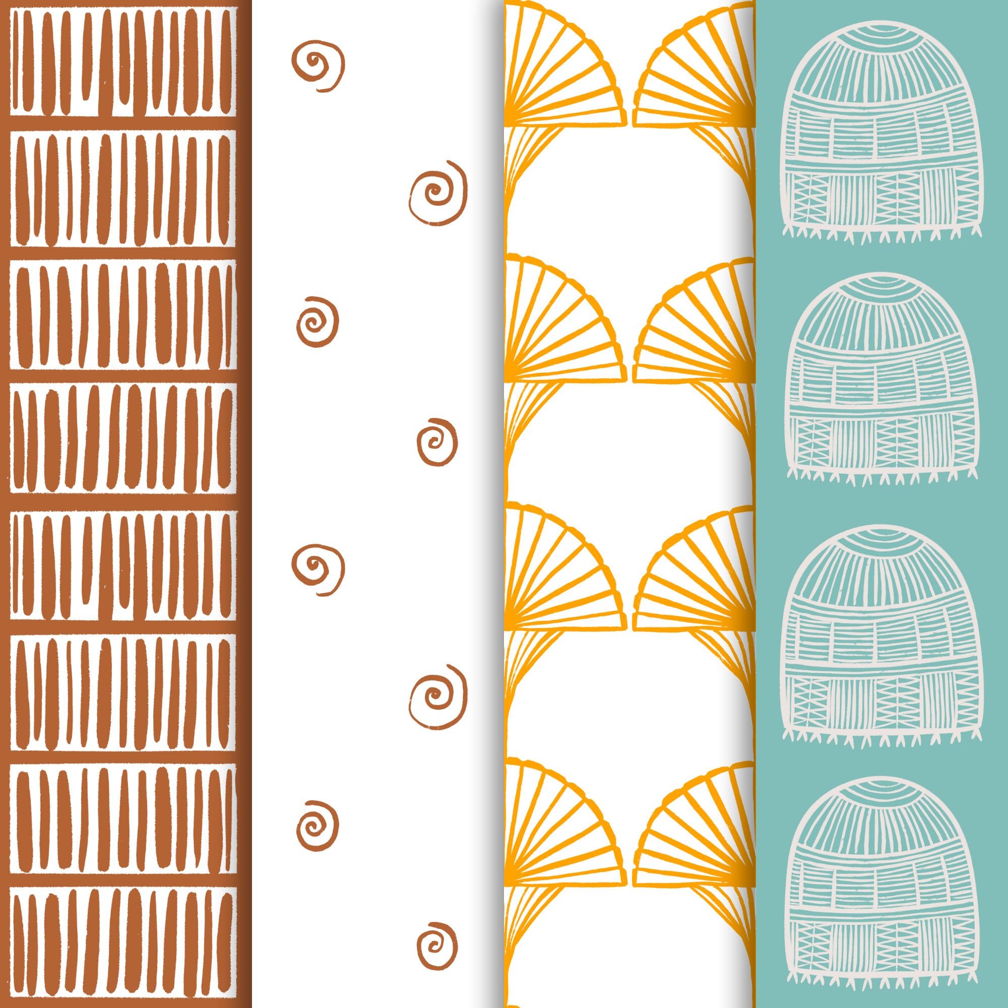 32 Hand-drawn Island Boho Designs, Earthy Sunset Tones, Seamless ...