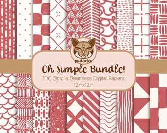 106 Simple Seamless Digital Paper Bundle, Printable Blush Pink and White Repeating Patterns, Commercial Use, Classic Boho, Vintage Geometric