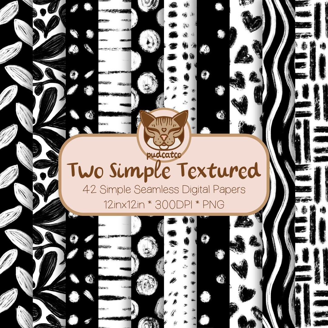 Textured Simple Designs, 42 Seamless Digital Papers, Printable Black ...