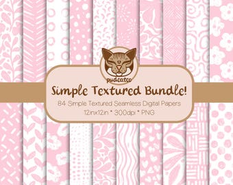 Simple Textured Digital Paper Bundle, 84 Printable Soft Pink and White Repeating Patterns, Commercial Use, Classic Seamless Designs