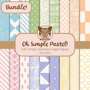 Mega Bundle, 336 Simple Seamless Digital Papers, Printable Pastel Repeating Patterns, Commercial Use, Textured lines, Vintage Geometric