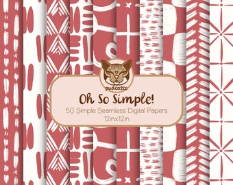 50 Seamless Digital Papers, Simple Printable Blush Pink and White Repeating Patterns, Commercial Use, Classic Boho, Geometric Doodles