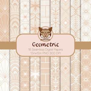 May include: Set of 18 digital papers featuring geometric patterns in white and beige. The papers are 12 inches by 12 inches and 300 DPI.