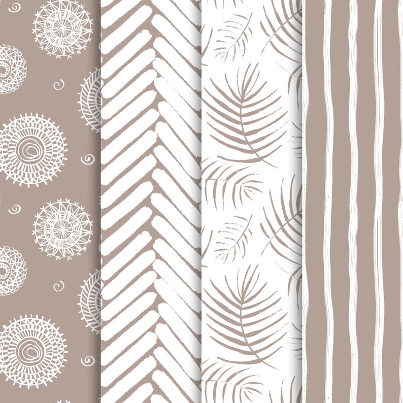 28 Hand-drawn Island Boho Designs, Stone Grey and White Seamless ...