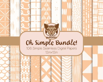 106 Simple Seamless Digital Paper Bundle, Printable Pastel Peach and White Repeating Patterns, Commercial Use, Classic Boho, Geometric