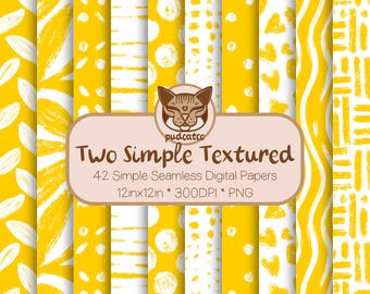 Textured Simple Designs, 42 Seamless Digital Papers, Printable Bright Yellow and White Repeating Patterns, Commercial Use, Cute Botanicals