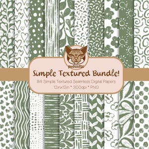 Simple Textured Digital Paper Bundle, 84 Printable Sage and White Repeating Patterns, Commercial Use, Classic Seamless Designs