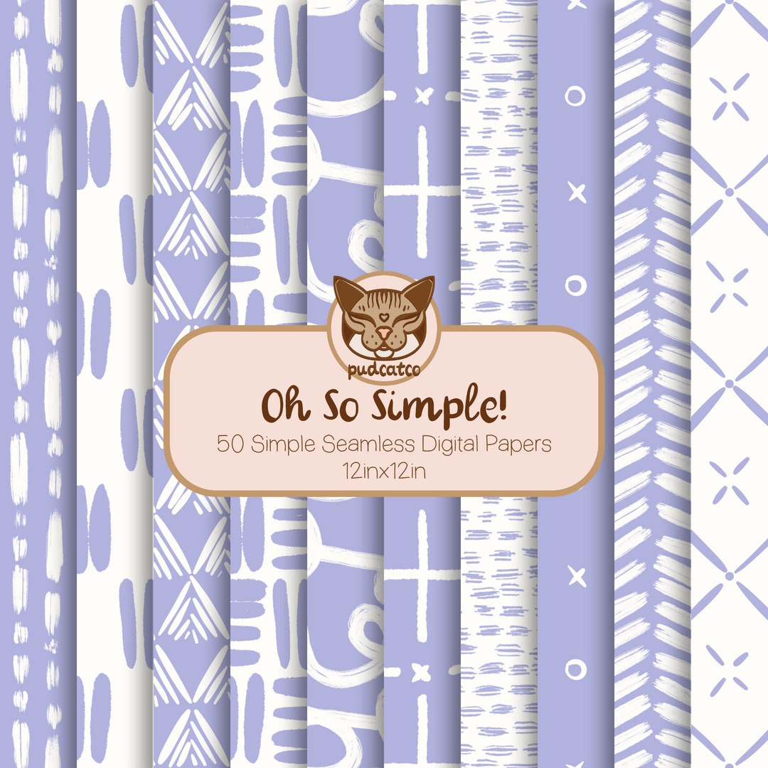 Patterned Backing Paper 50 Seamless Digital Papers, Simple Printable Pastel Purple and White ...