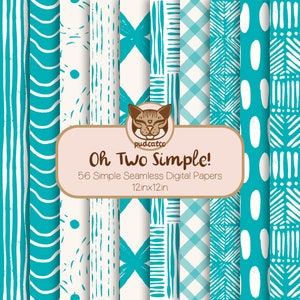 56 Simple Seamless Digital Paper, Printable Light Blue-Green and White Repeating Patterns, Commercial Use, Textured lines, Vintage Geometric