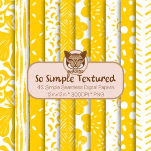 42 Simple Textured Seamless Digital Papers, Printable Bright Yellow Repeating Patterns, Commercial Use, Classic Designs, Cute Botanicals