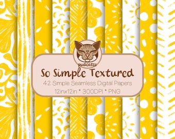 42 Simple Textured Seamless Digital Papers, Printable Bright Yellow Repeating Patterns, Commercial Use, Classic Designs, Cute Botanicals