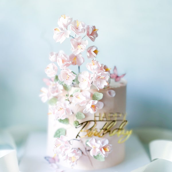 Edible cherry blossom flowers,sugar paste decor,wedding cake