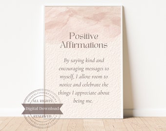 Positive Affirmations Printable Wall Art | Digital Download| Therapy office decor| Mental Health Prints| Inspirational sayings| Definition