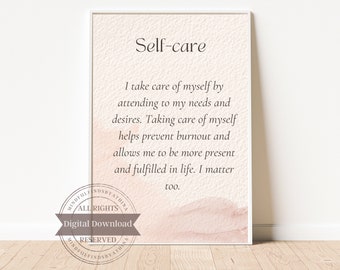 Arte de pared de autocuidado imprimible, Descarga instantánea, Salud mental, Decoración de la oficina del terapeuta, afirmaciones positivas, impresiones en acuarela