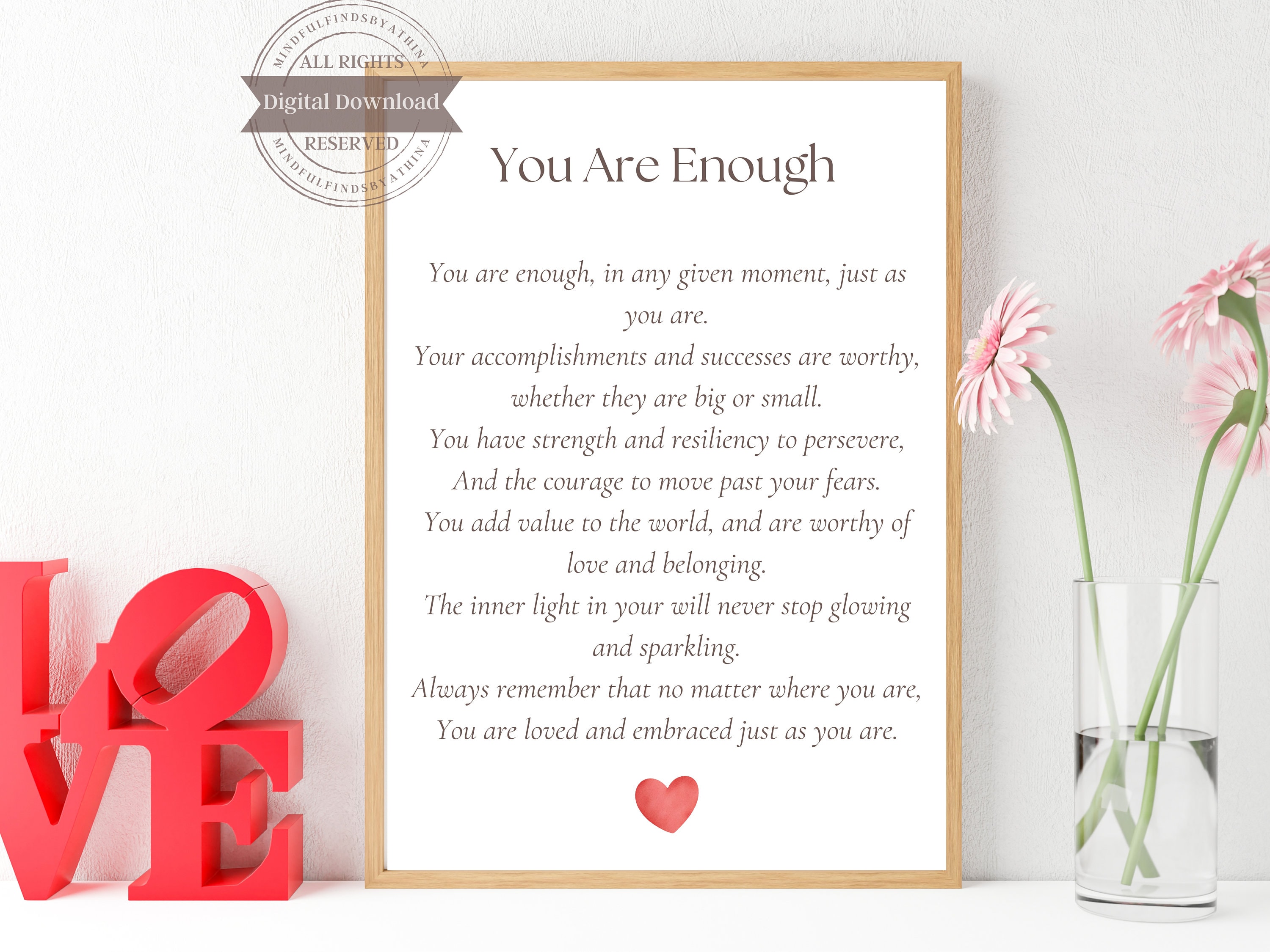You Are Enough PRINTABLE Wall Print Valentine's Day Digital Download ...