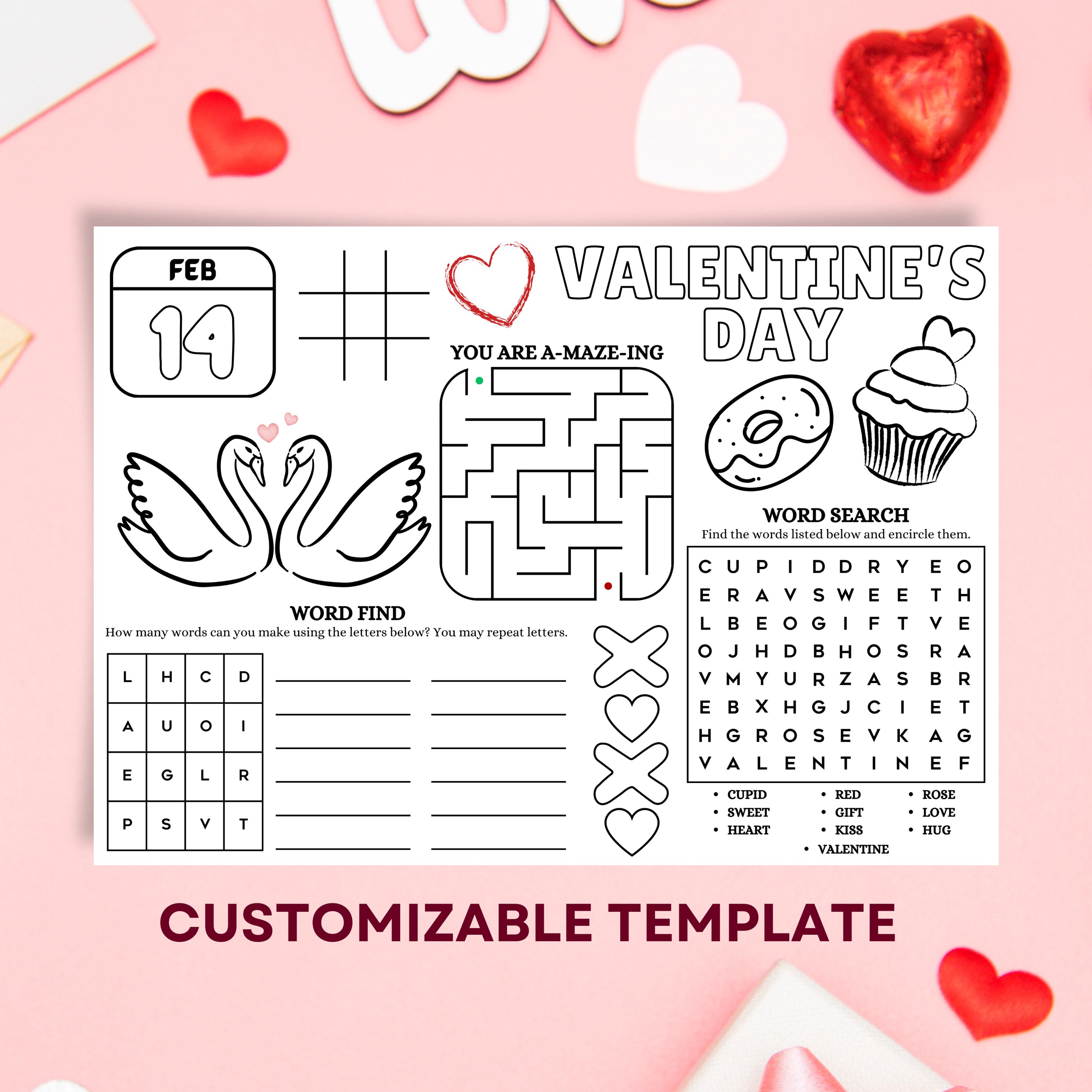 Printable Valentine's Day Activity Sheet for Kids, Valentine's Day ...