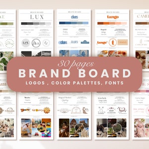 Kit de marca editable / Tablero de marca, plantillas de tableros de estado de ánimo, inspiración para el diseño de logotipos, ideas de paletas de colores, plantilla comercial de Canva
