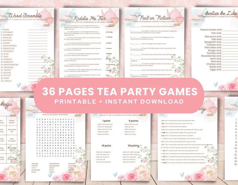 Tea Party Printable Games Bundle Floral Tea Party Activities Bridal ...