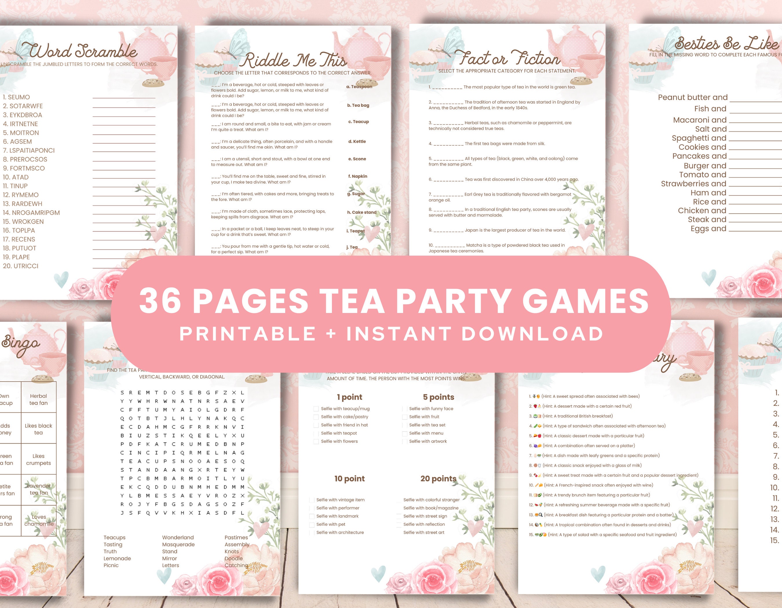 Tea Party Printable Games Bundle Floral Tea Party Birthday Activities ...