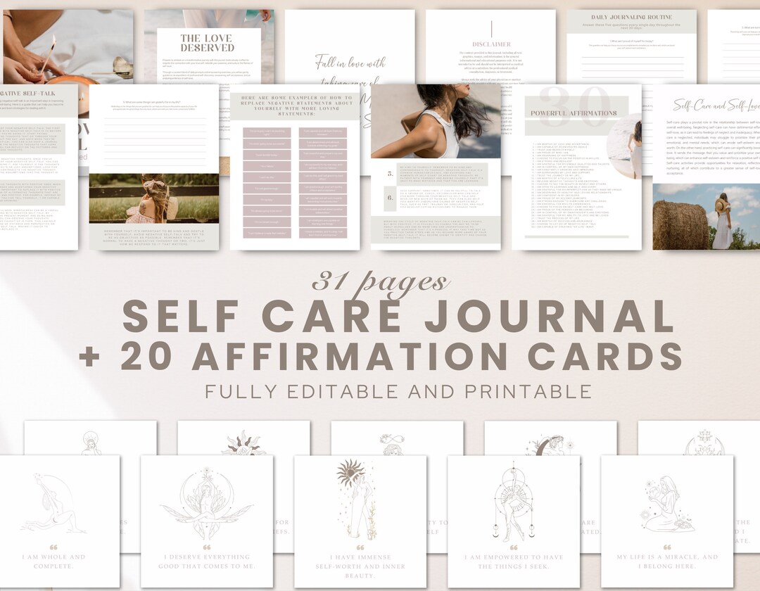 Self Love Journal Printable | Editable Template | Positive Affirmation ...