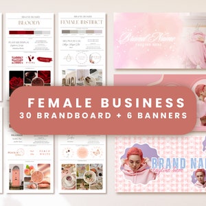 Kit de tablero de marca y banner para sitio web editables / Plantilla de tablero de estado de ánimo, inspiración para el diseño de logotipos, ideas de paletas de colores para mujeres emprendedoras