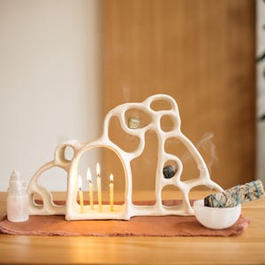 Ceramic Altar Shelf for Meditation & Ritual | Spiritual Home Decor, Crystal Display, Handmade Wall or Tabletop Altar