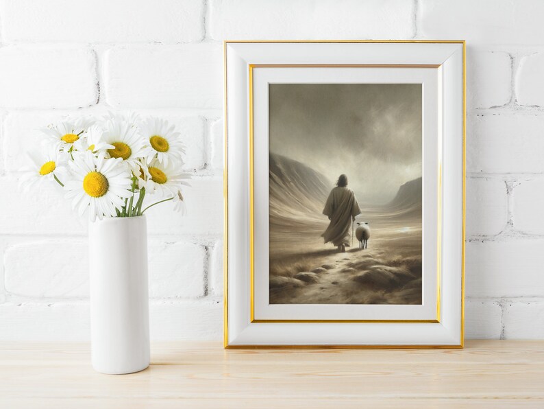 Christian Wall Art / Jesus Leaves the 99 Jesus PNG/ Jesus Painting