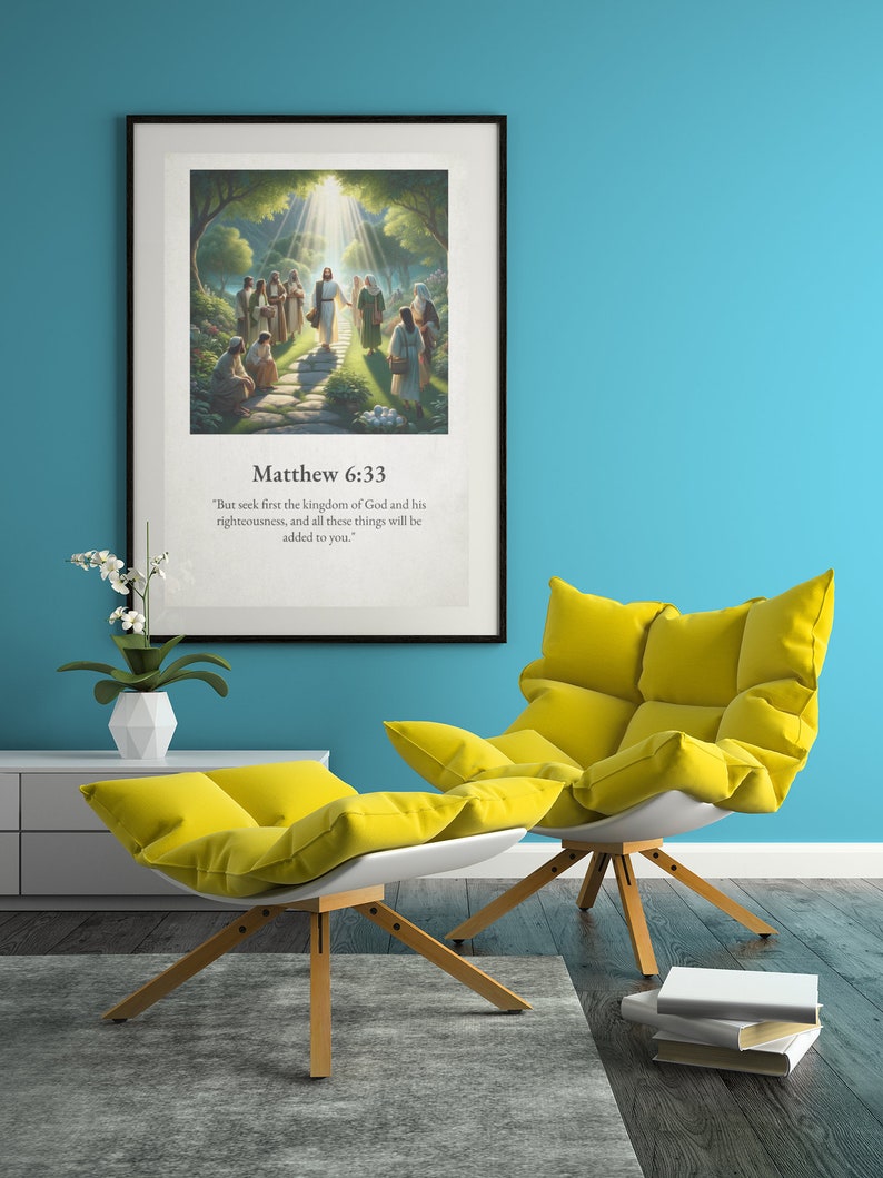Art biblique chrétien / Art mural de versets bibliques Matthieu 6:33 / Peinture de Jésus / Art mural biblique image 4