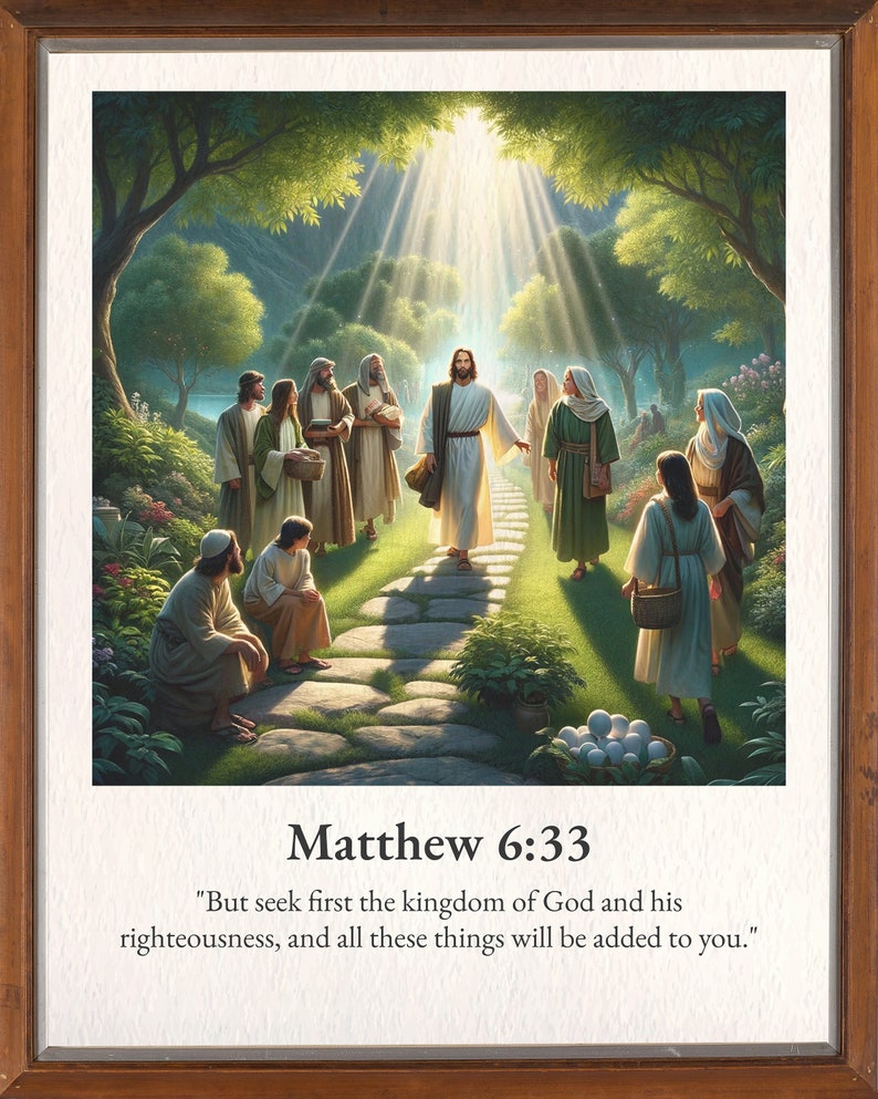 Christian Bible Art / Matthew 6:33 Bible Verse Wall Art / Jesus Painting / Scripture Wall Art image 1