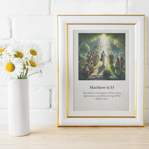 Christian Bible Art / Matthew 6:33 Bible Verse Wall Art / Jesus Painting / Scripture Wall Art image 3