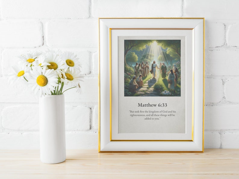 Art biblique chrétien / Art mural de versets bibliques Matthieu 6:33 / Peinture de Jésus / Art mural biblique image 3