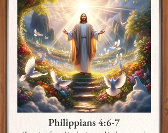 Christian Bible Art / Philippians 4:6 Bible Verse Print / Jesus Canvas Art / Modern Christian Art