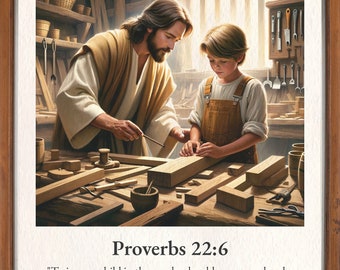 Christian Wall Art / Proverbs 22:6 Bible Verse Print / Jesus Art Canvas / Modern Christian Art