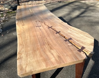 Beautiful Handmade Live Edge Maple Dining Table with custom walnut legs, live edge dining table, dining table, maple table