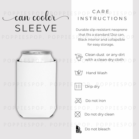 Can Cooler Sleeve Mockup, Can Holder Sleeve Care Card, Beverage Holder Care Instructions, Printify Can Cooler Sleeve, Beer Coozie Care Card