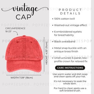 Red Vintage Cap Size Chart, Vintage Hat Size Guide, Embroidered Cap Care Card, Printify Vintage Cap, Baseball Cap Mockup, Hat Mockup