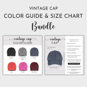 Vintage Cap Size Chart & Color Guide, Navy Vintage Hat Size Guide, Embroidered Cap Care Card, Printify Vintage Cap, Baseball Cap Mockup