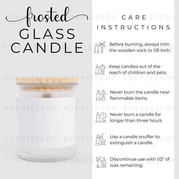 Frosted Glass Candle Care Card, Glass Candle Use Instructions, Candle Instructions, White Candle Care Card, Printify Candle, Candle Mockup