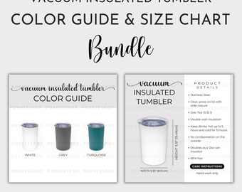 11oz Insulated Vacuum Tumbler Size Chart & Color Chart, White Tumbler Care Card, Tumbler Size Guide, Printify Vacuum Insulated Tumbler