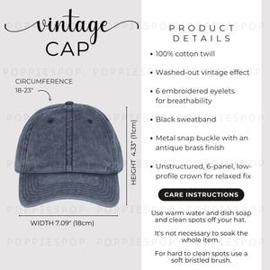 Navy Vintage Cap Size Chart, Vintage Hat Size Guide, Embroidered Cap Care Card, Printify Vintage Cap, Baseball Cap Mockup, Hat Mockup