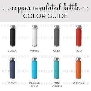Guía de colores de botellas de cobre con aislamiento al vacío, tabla de colores de botellas de 22 oz, tabla de colores POD, tabla de colores de botellas, botella Printify, foto de listado