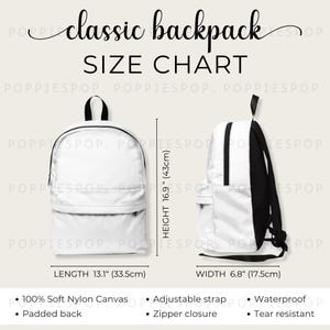 Classic Backpack Size Chart, School Backpack Product Listing Card, Backpack Size Guide, Classic Backpack Mockup, Printify Classic Backpack