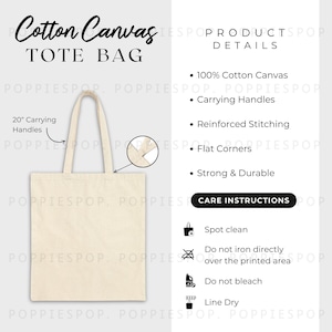 Cartão de cuidados com sacolas de lona de algodão, instruções de lavagem de sacolas de lona, cartão de cuidados com bolsas Liberty OAD113, sacola Printify, mockup de sacola