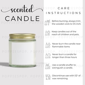 Cartão de cuidados com velas perfumadas, instruções de uso de velas de vidro branco, instruções de velas de vidro, cartão de cuidados com velas, vela Printify, maquete de velas