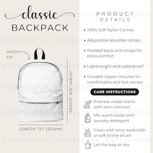 Classic Backpack Size Chart, School Backpack Product Listing Card, Backpack Size Guide, Classic Backpack Mockup, Printify Classic Backpack