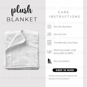 Blanket Care Card, Blanket Care Instructions, Blanket Mockup, Velveteen Plush Blanket Mockup, Printify Blanket, Fleece Blanket Mockup