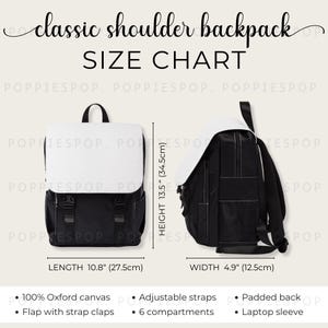 Casual Shoulder Backpack Size Chart, School Backpack Product Listing Card, Backpack Size Guide, Printify Casual Backpack, Backpack Mockup