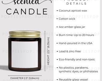 4oz Scented Candle Size Chart, Amber Jar Candle Size Guide, Glass Candle Size Chart, Candle Size Chart, Printify Candle, Candle Mockup